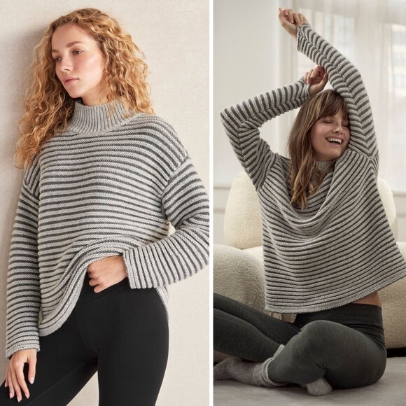 Haven Well Within Mock Turtleneck Ottoman Stitch Wool Blend Pullover Sweater L - Picture 1 of 12